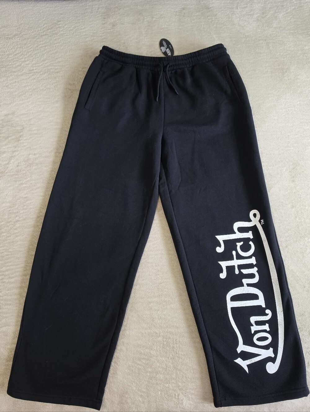 Von Dutch Black Washed Wide-Leg Sweatpants with White Logo Size:1X